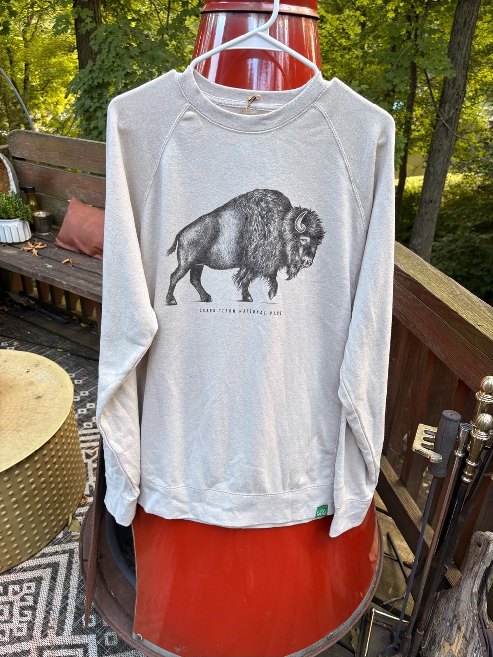 Men's Cream Crewneck Sweater with Buffalo Illustration
